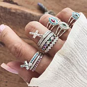 AmaZing 超值!伊莉莎白十字架晶鑽10件組戒指_銀