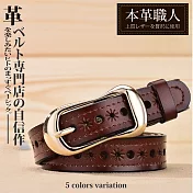 『本革職人』真皮-率性自我大人氣馬蹄造型針扣式皮帶 -棕色