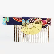 【PinkyPinky Boutique】燙金邊日系印花蝴蝶結髮插 / 法國梳(文雅藍)