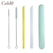 【Caldo卡朵生活】愛地球斜口玻璃吸管5件組黃