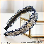 『坂井．亞希子』金屬裝飾布藝毛邊髮箍 -寶藍