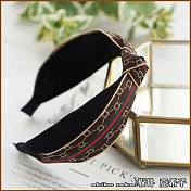 『坂井．亞希子』懷舊風直條菱格紋緞帶打結髮箍 -咖啡色