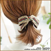 『坂井．亞希子』經典直條菱格紋緞帶蝴蝶結造型扭扭夾 -卡其色