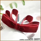 『坂井．亞希子』素色多層次絲絨蝴蝶結馬尾夾 -酒紅