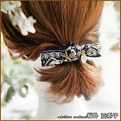 『坂井.亞希子』金線螺旋紋刺繡蕾絲蝴蝶結皇冠吊牌髮圈 -寶藍