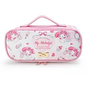 Sanrio 雙拉鍊掀蓋式手提筆袋 鉛筆盒 收納包 化妝包 美樂蒂 化妝品 粉白