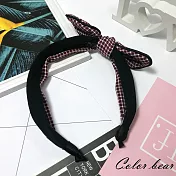 【卡樂熊】韓版千鳥格紋拼布造型髮箍(兩色)-酒紅