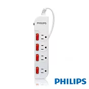 【PHILIPS 飛利浦】4開4插3孔延長線 (1.8米) 白色