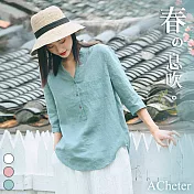 【A.Cheter】日本砂洗純色棉麻寬鬆上衣#106058L綠
