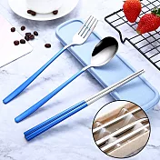 【EZlife】304不鏽鋼歐式便攜環保三件套藍色