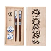 【日本YAMAKA】史努比和風藍染｜雙筷子筷架雕木禮盒組