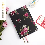 珠友 A5/25K 台灣花布可調式棉麻布多功能書衣/書皮/書套(01~12)07.繁花世界/黑