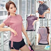 【BODYAIR嚴選】性感美背肩拼紗上衣(瑜珈.慢跑.運動.健身.透氣.舞蹈.運動服) XL 藕橘