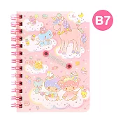 Sanrio B7 日本製線圈橫條筆記本附筆插 雙子星 KIKI LALA 雲朵上的甜點粉紅