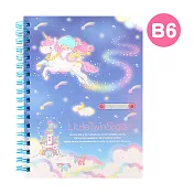 Sanrio B6 日本製線圈橫條筆記本附筆插 雙子星 KIKI LALA 飛天獨角獸藍