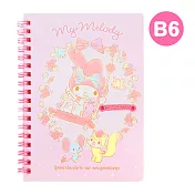 Sanrio B6 日本製線圈橫條筆記本附筆插 美樂蒂 花朵鞦韆粉