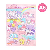 Sanrio A5 日本製平裝橫條筆記本 大集合 遊樂園粉