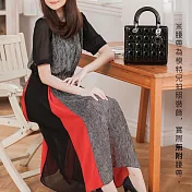 【MsMore】氣質優雅撞色拼接雪紡洋裝106103L黑