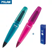 MILAN CAPSULE繽紛果凍自動鉛筆_2B_0.7mm(2入)+MILAN 自動鉛筆筆芯_0.7mm(1入)蜜桃紅/湖水藍_HB