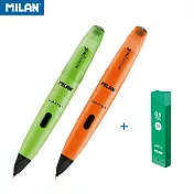 MILAN COMPACT繽紛果凍自動鉛筆_側壓式_0.9mm(2入)+MILAN 自動鉛筆筆芯_0.9mm_2B(1入)自信橘/清翠綠