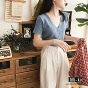 【Jilli~ko】韓版顯瘦百搭V領針織上衣 6033　FREE 藍色