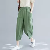 【A.Cheter】自然韻味削肉棉麻鬆緊腰頭寬鬆哈倫褲#106469XL綠