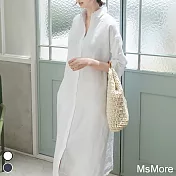 【MsMore】慵懶好感韓國顯瘦舒適皺棉長襯衫#106528 M 白