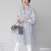 【MsMore】韓國時尚OL寬鬆氣質中長冰棉顯瘦襯衫#106529 M 黑白