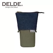 【日本正版授權】DELDE 丹寧風系列 細長版 伸縮筆袋 筆筒/鉛筆盒/收納包 sun-star -橄欖綠款