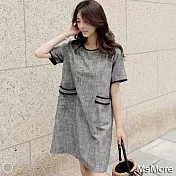 【MsMore】韓國東大門爆款小香風圓領寬鬆短袖洋裝#106625L灰