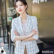 【MsMore】韓國知性輕薄格紋西裝外套#106628 M 白