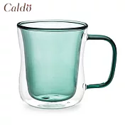 【Caldo卡朵生活】恬靜雙層隔熱撞色有柄玻璃杯 380ML湖綠