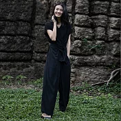 旅途原品_週一_肌理銅氨顯瘦連體褲 M/L M黑色