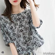 【MsMore】西西里美人冰絲印花寬鬆雪紡上衣#106866L印花