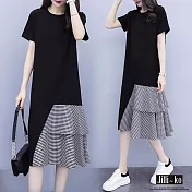 【Jilli~ko】魚尾拼接設計款連衣裙 M/L/XL J7537　M黑色