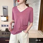 【Jilli~ko】純色質感百搭冰絲針織衫 1251　FREE粉紅色
