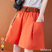 【A.Cheter】鬆緊腰頭純色休閒棉麻寬短褲#107151 M 橘