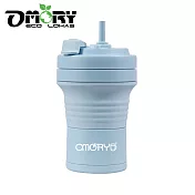 【OMORY】可掛式便攜矽膠摺疊隨行杯550ML(附吸管)-天際藍