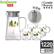 Snapware康寧 耐熱玻璃茶壺組 一壺四杯(附濾網)-兩款可選春日森林