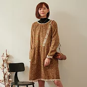 【慢。生活】蕾絲圓領鄉村碎花連衣裙 9735 FREE卡其色