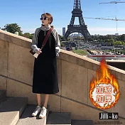 【Jilli~ko】拉鍊領口撞色連衣裙 S-XL 168　 L 黑色