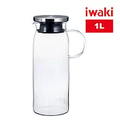 【iwaki】日本品牌耐熱玻璃不鏽鋼蓋把手冷/熱水壺-1L(圓瓶)(原廠總代理)