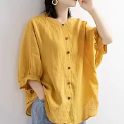 【ACheter】森林純真風貌燈籠袖棉麻寬鬆上衣#108793- M 黃