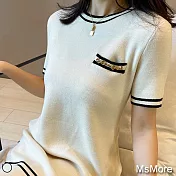 【MsMore】小香風尤雅氣質千金寬鬆針織洋裝#109013 F 米白
