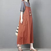 【ACheter】韓佳人甜美棉麻寬鬆吊帶裙#109152- XL 紅