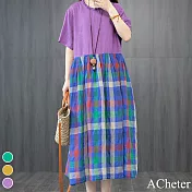 【ACheter】荷蘭彩虹格拼接馬卡龍幸福棉麻洋裝#109169- 2XL 紫