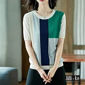 【Jilli~ko】現代風色塊冰絲針織衫 6768  FREE 綠色