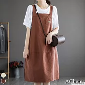 【ACheter】日本富士山高質感棉麻背帶連身寬裙#109410- L 橘