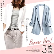 【初色】棉麻薄款西裝外套-共3款-99062.99115.99109(M-2XL可選) M A.藍色