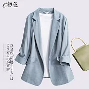 【初色】透氣棉麻西裝外套-共4色-99062(M-2XL可選) L 藍色